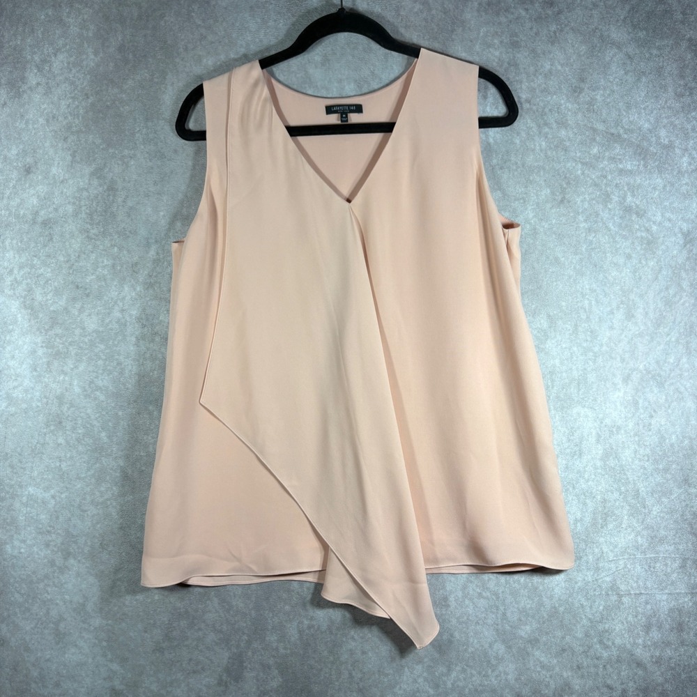 Lafayette 148 Blouse Womens M Peach Silk Drape Front V-Neck Sleeveless Shell Top